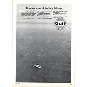 1971 Gulf Oil Company Fuel Filter Vintage Print Ad Sport Fisher Open Ocean Art